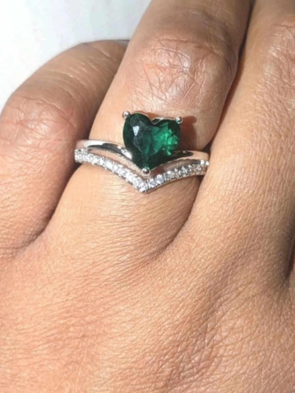 Lab-Created Emerald Green3ct Heart Cut Women's Engagement Ring White Gold Plated